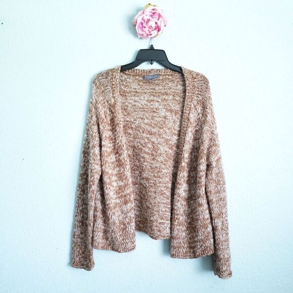 Anthropologie X Wooden Ships Brown Heathered Knit Open Front Wool Cardigan - Picture 1 of 6